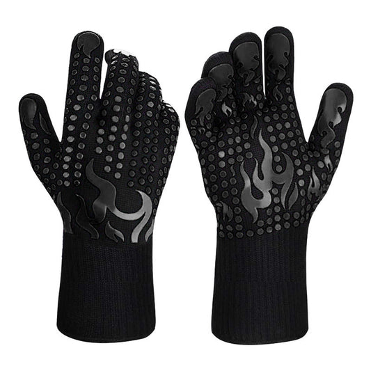 Black a Pair Of Extreme Heat Resistant BBQ Gloves (500 degrees C) - Aramid Fiber with Non-Slip Silicone Grip V888-ELOSUNG33920