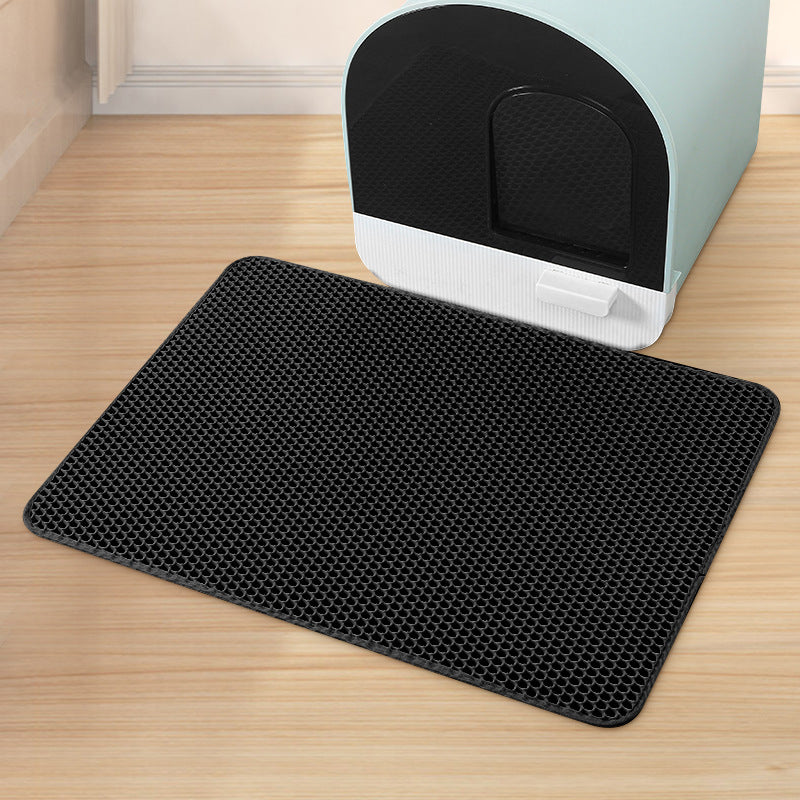 Black Large Double-Layer Cat Litter Trapping Mat - Waterproof EVA Honeycomb Design for Scatter Control (45cm V888-ELOSUNG33929