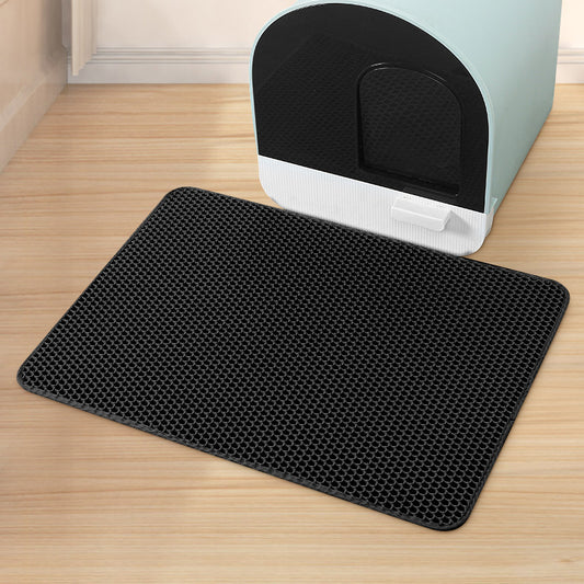 Black Large Double-Layer Cat Litter Trapping Mat - Waterproof EVA Honeycomb Design for Scatter Control (45cm V888-ELOSUNG33929