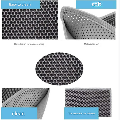 Black Large Double-Layer Cat Litter Trapping Mat - Waterproof EVA Honeycomb Design for Scatter Control (45cm V888-ELOSUNG33929