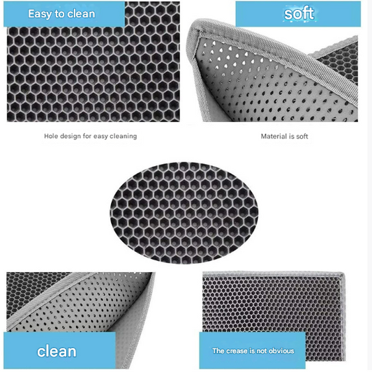 Black Large Double-Layer Cat Litter Trapping Mat - Waterproof EVA Honeycomb Design for Scatter Control (45cm V888-ELOSUNG33929