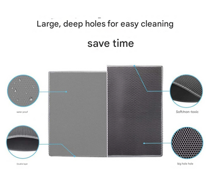 Black Large Double-Layer Cat Litter Trapping Mat - Waterproof EVA Honeycomb Design for Scatter Control (45cm V888-ELOSUNG33929