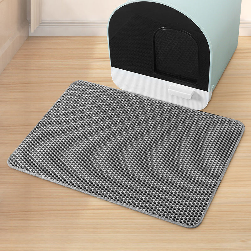Grey Large Double-Layer Cat Litter Trapping Mat - Waterproof EVA Honeycomb Design for Scatter Control (45cm x V888-ELOSUNG33930