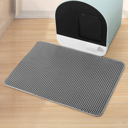 Grey Large Double-Layer Cat Litter Trapping Mat - Waterproof EVA Honeycomb Design for Scatter Control (45cm x V888-ELOSUNG33930