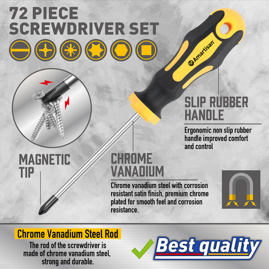 72-Piece Professional Precision Screwdriver Set - Magnetic Repair Tool Kit for Electronics, PC & Home V888-ELOSUNG33931