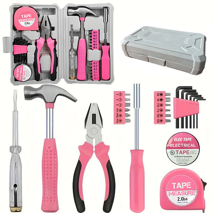 Compact 24-Piece Pink Tool Kit - Essential Household DIY Set for Ladies V888-ELOSUNG33932