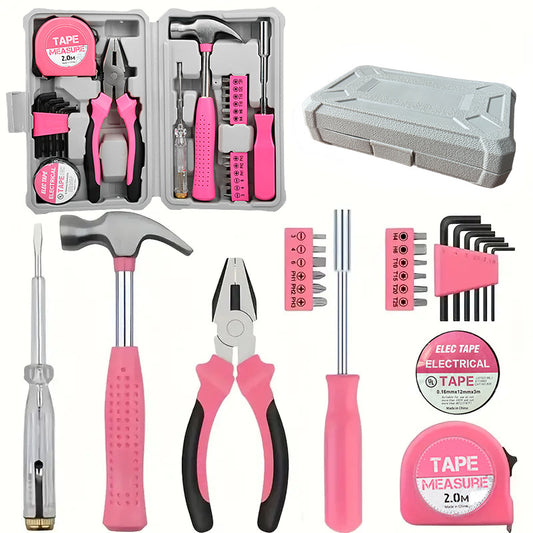 Compact 24-Piece Pink Tool Kit - Essential Household DIY Set for Ladies V888-ELOSUNG33932