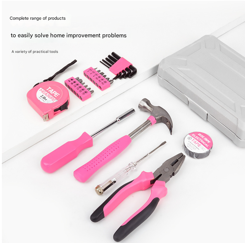 Compact 24-Piece Pink Tool Kit - Essential Household DIY Set for Ladies V888-ELOSUNG33932