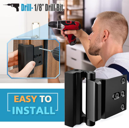Black Heavy-Duty Hotel Style Security Door Lock - Childproof Door Reinforcement Latch for Home Safety V888-ELOSUNG33940