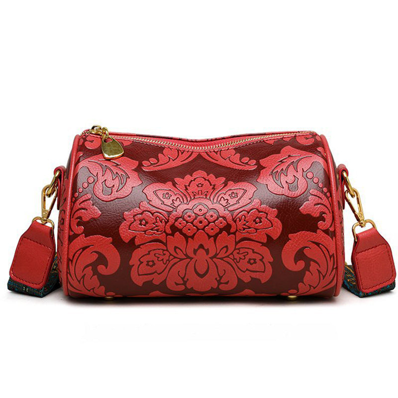 Red Vintage Embossed Crossbody Barrel Bag with Wide Adjustable Guitar Strap V888-ELOSUNG33961