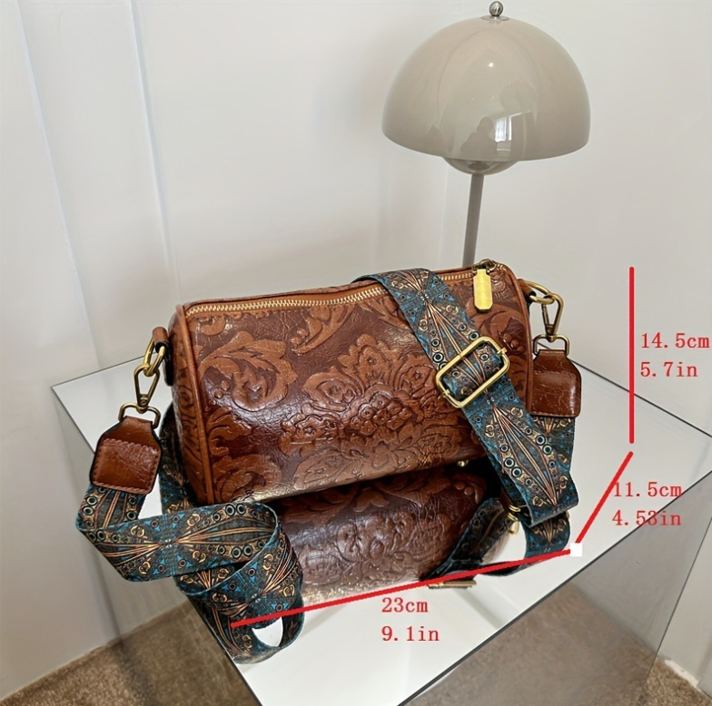 Dark Purple Vintage Embossed Crossbody Barrel Bag with Wide Adjustable Guitar Strap V888-ELOSUNG33963