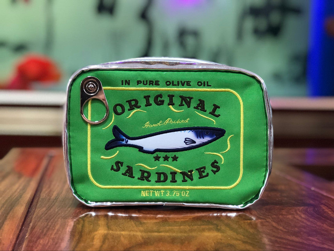 Green Quirky Sardine Tin Novelty Clutch - Fun PU Leather Makeup & Accessory Pouch V888-ELOSUNG33965