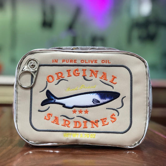 Beige Quirky Sardine Tin Novelty Clutch - Fun PU Leather Makeup & Accessory Pouch V888-ELOSUNG33968