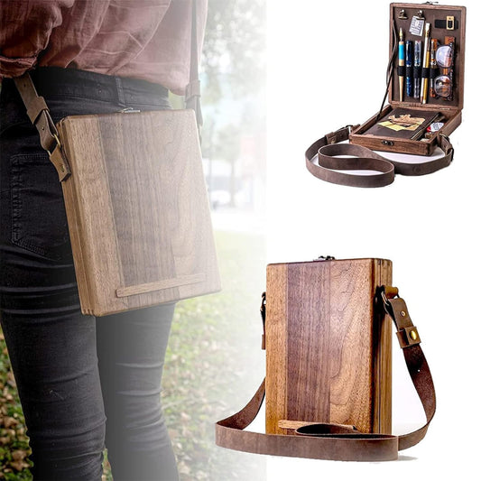 Vintage Writer's Wooden Messenger Box - Artisan Crossbody Satchel for Artists and Creatives V888-ELOSUNG33980