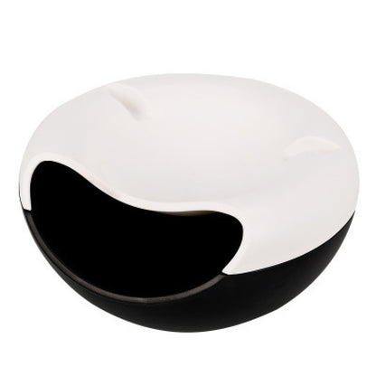 Black-white Creative Lazy Snack Bowl with Phone Holder - Dual-Layer Dish for Nuts & Seeds V888-ELOSUNG33982