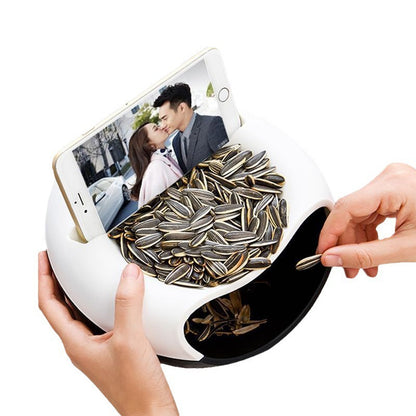 Pink Creative Lazy Snack Bowl with Phone Holder - Dual-Layer Dish for Nuts & Seeds V888-ELOSUNG33983