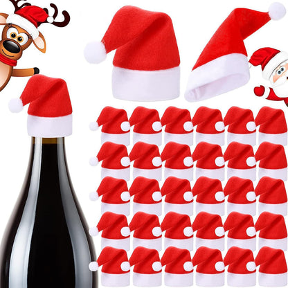Mini Santa Hat Cutlery Holders (100-Pack) - Festive Christmas Wine Bottle Toppers & Table Decorations V888-ELOSUNG33985