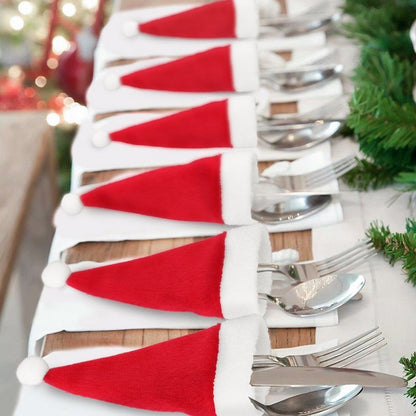 Mini Santa Hat Cutlery Holders (100-Pack) - Festive Christmas Wine Bottle Toppers & Table Decorations V888-ELOSUNG33985