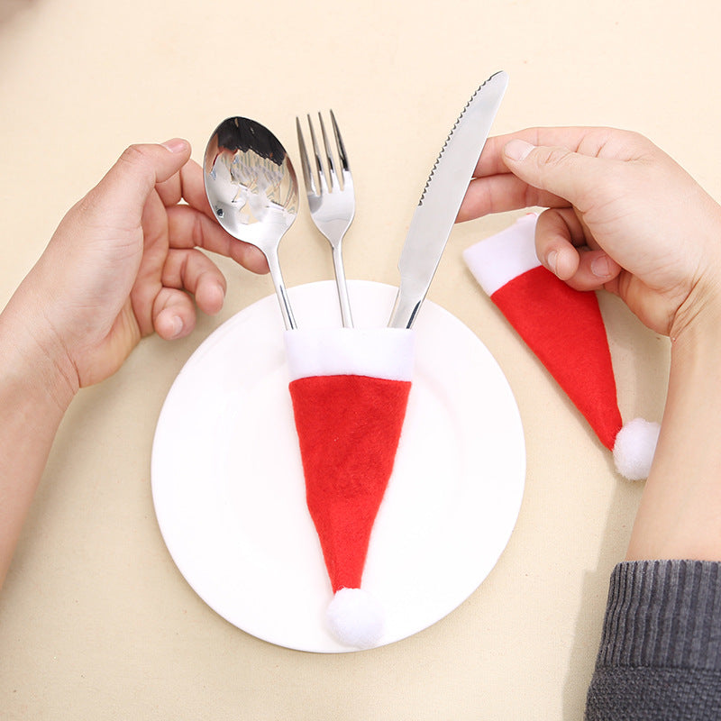 Mini Santa Hat Cutlery Holders (100-Pack) - Festive Christmas Wine Bottle Toppers & Table Decorations V888-ELOSUNG33985