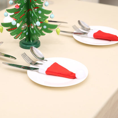 Mini Santa Hat Cutlery Holders (100-Pack) - Festive Christmas Wine Bottle Toppers & Table Decorations V888-ELOSUNG33985