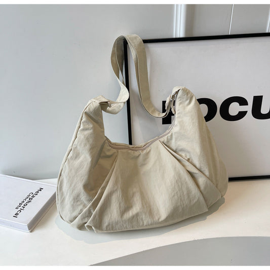 Beige Lightweight Crescent Crossbody Bag - Slouchy Nylon Hobo Purse for Casual Everyday Use V888-ELOSUNG33990
