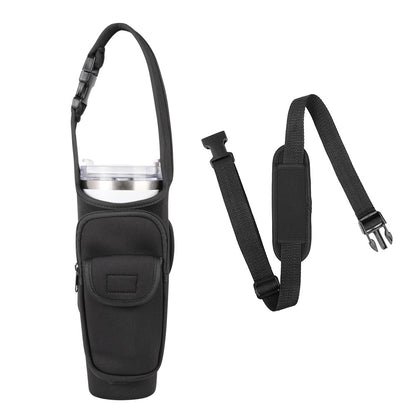 Black Insulated Tumbler Carrier Pouch with Adjustable Strap & Pocket V888-ELOSUNG33994