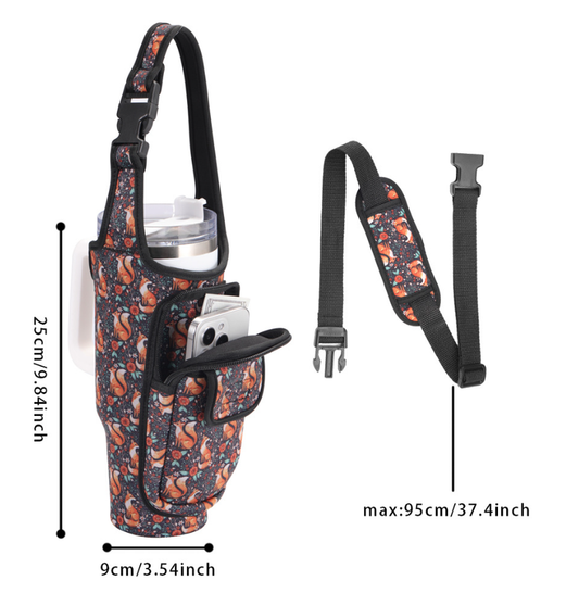 Leopard-print White Insulated Tumbler Carrier Pouch with Adjustable Strap & Pocket V888-ELOSUNG33996