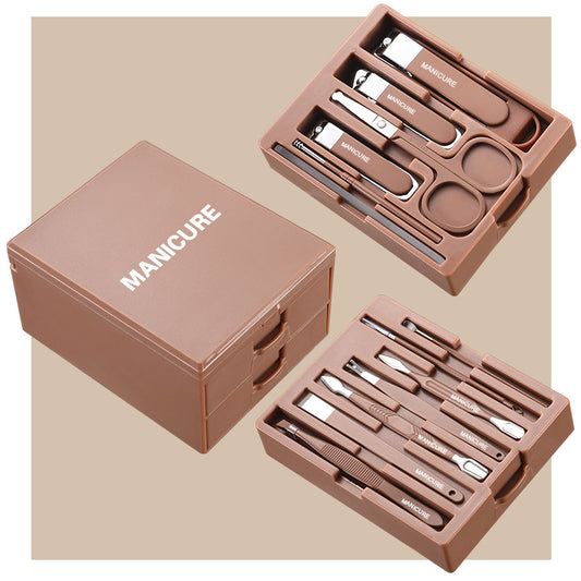 Coffee Professional 13-Piece Manicure & Pedicure Set - Anti-Splash Carbon Steel Nail Clippers Kit with V888-ELOSUNG33998