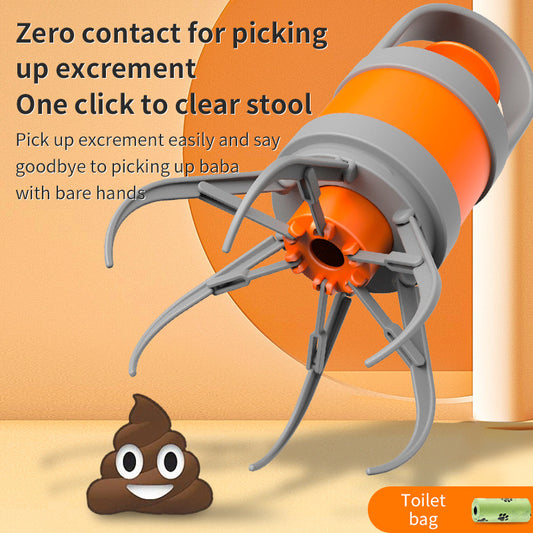 Orange and grey Hygienic Portable Dog Pooper Scooper with Integrated Bag Dispenser - Effortless Pet Waste V888-ELOSUNG34000