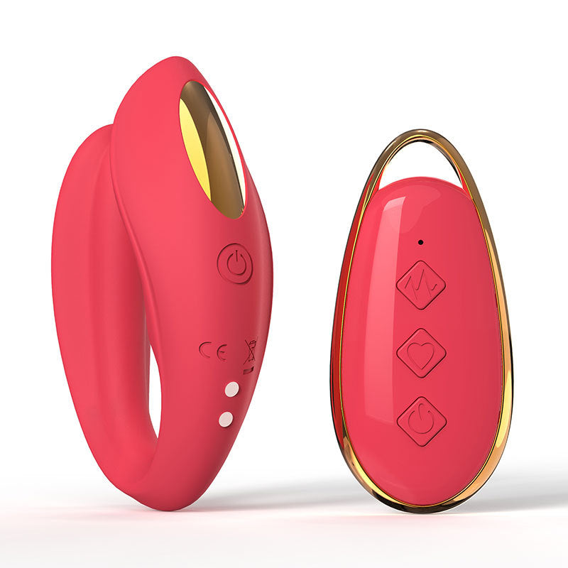 Red BlissLink U-Shaped Wearable Couple's Vibrator with Remote - 12 Modes for Shared Intimacy & Solo Fun V888-ELOSUNG34007