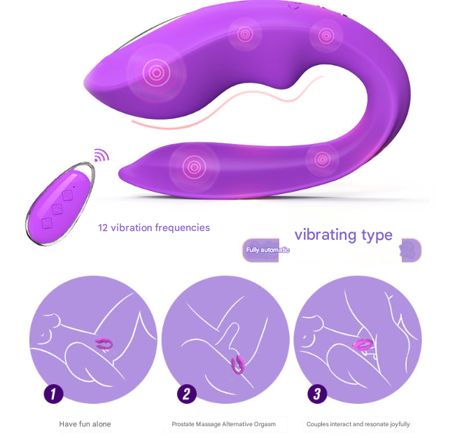 Red BlissLink U-Shaped Wearable Couple's Vibrator with Remote - 12 Modes for Shared Intimacy & Solo Fun V888-ELOSUNG34007