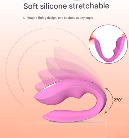 Red BlissLink U-Shaped Wearable Couple's Vibrator with Remote - 12 Modes for Shared Intimacy & Solo Fun V888-ELOSUNG34007
