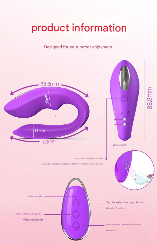 Purple BlissLink U-Shaped Wearable Couple's Vibrator with Remote - 12 Modes for Shared Intimacy & Solo Fun V888-ELOSUNG34008