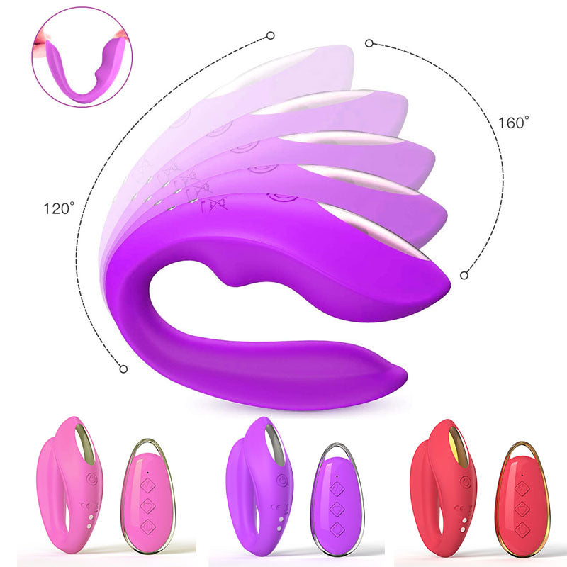 Purple BlissLink U-Shaped Wearable Couple's Vibrator with Remote - 12 Modes for Shared Intimacy & Solo Fun V888-ELOSUNG34008