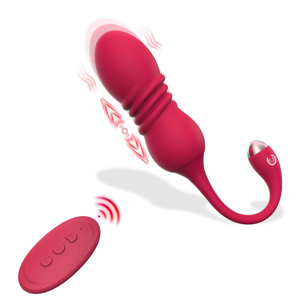 Red ThrustWave Remote Control Vibrating & Telescopic Pleasure Egg - 12 Vibe & 3 Thrust Modes, Wearable Fun V888-ELOSUNG34018