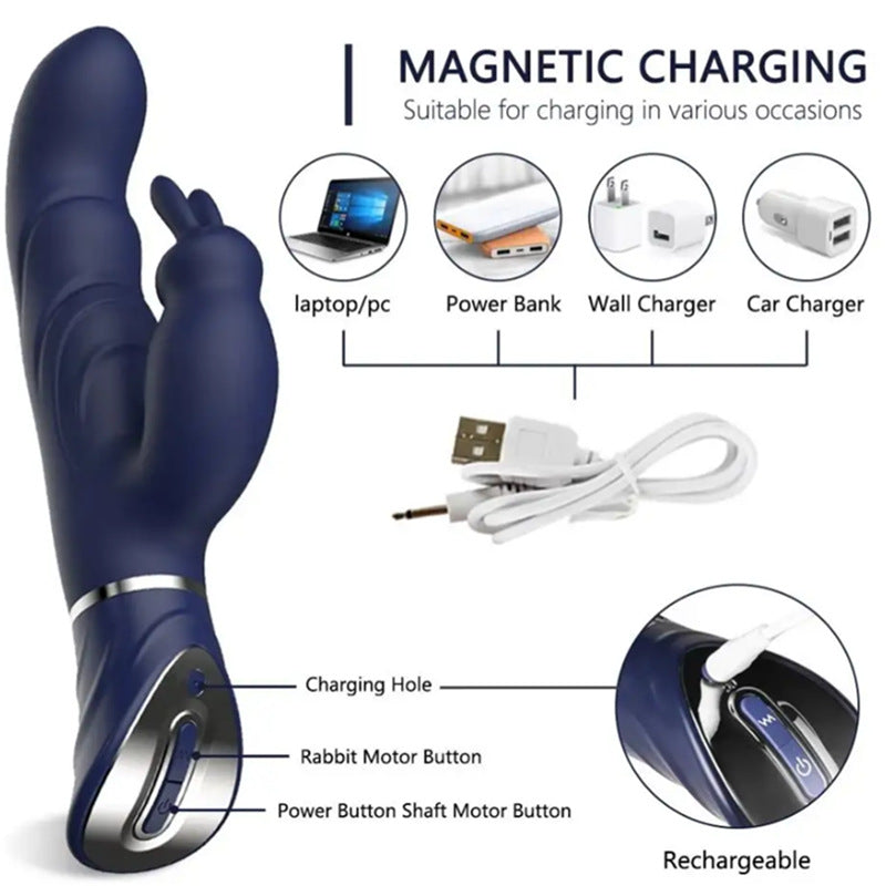 Black Dual-Action Rabbit Vibrator - Female Pleasure Toy (USB Rechargeable) V888-ELOSUNG34021