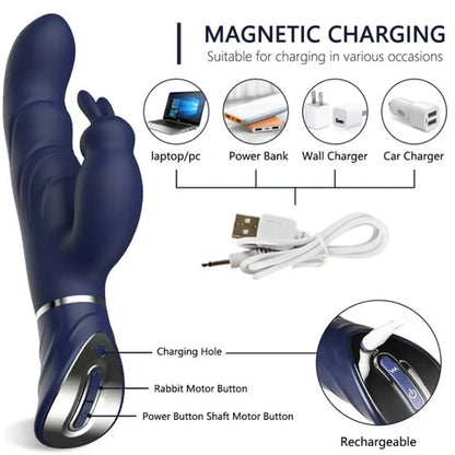 Black Dual-Action Rabbit Vibrator - Female Pleasure Toy (USB Rechargeable) V888-ELOSUNG34021