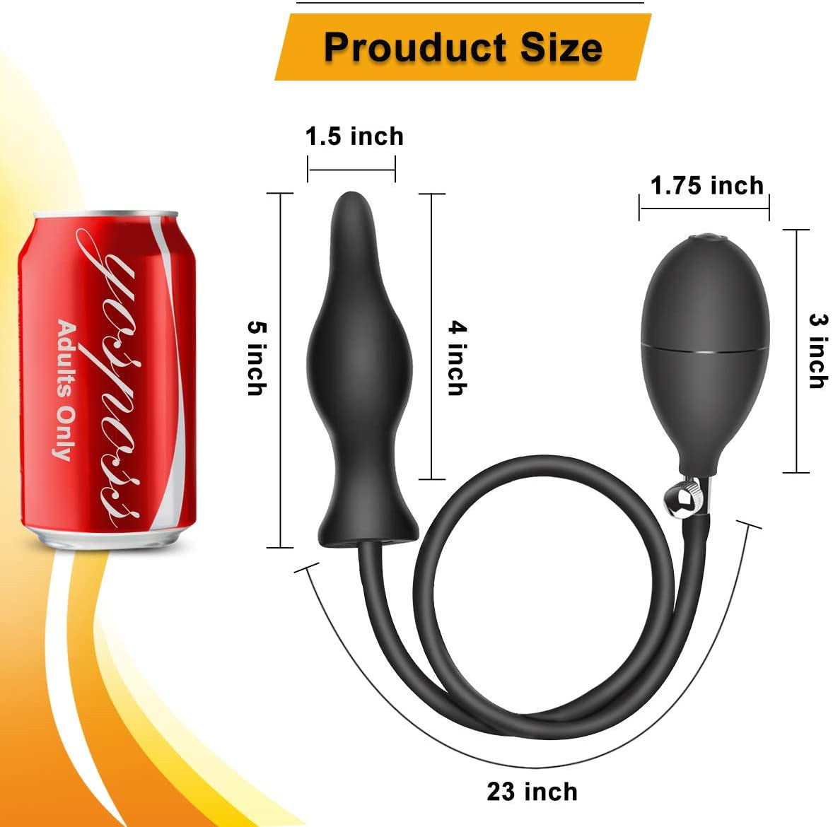 Black Classic Inflatable Butt Plug - Large Silicone Dilator V888-ELOSUNG34027
