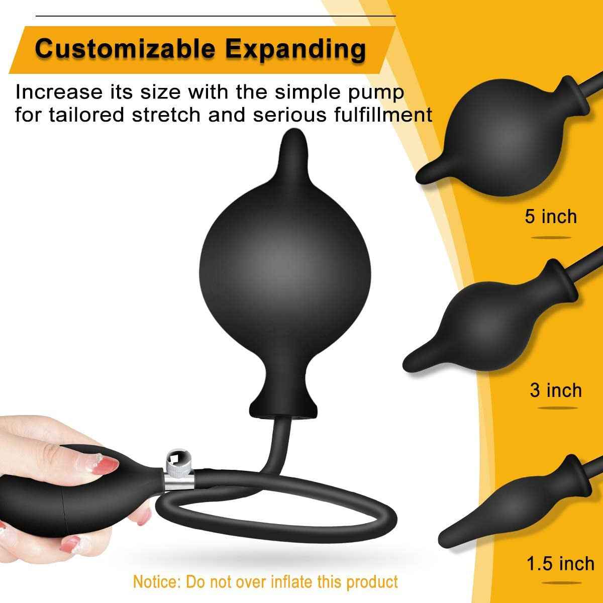 Black Classic Inflatable Butt Plug - Large Silicone Dilator V888-ELOSUNG34027