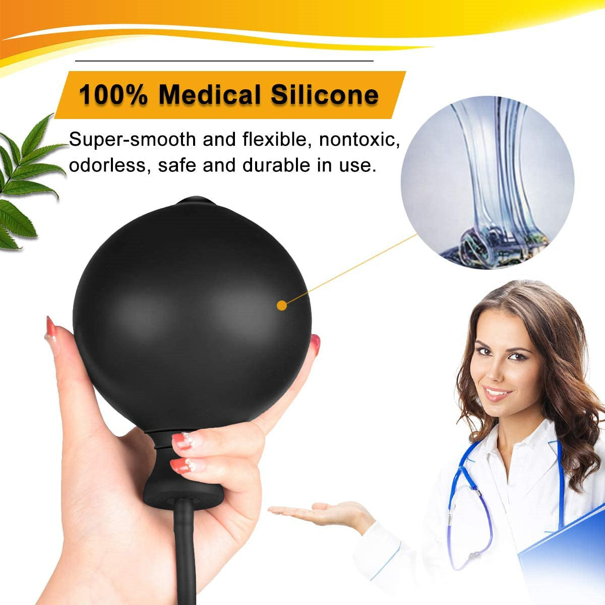 Black Classic Inflatable Butt Plug - Large Silicone Dilator V888-ELOSUNG34027