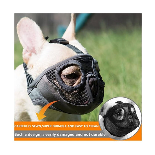Black Adjustable Breathable Mesh Dog Muzzle for Short-Nosed Breeds(Size L) V888-ELOSUNG34053