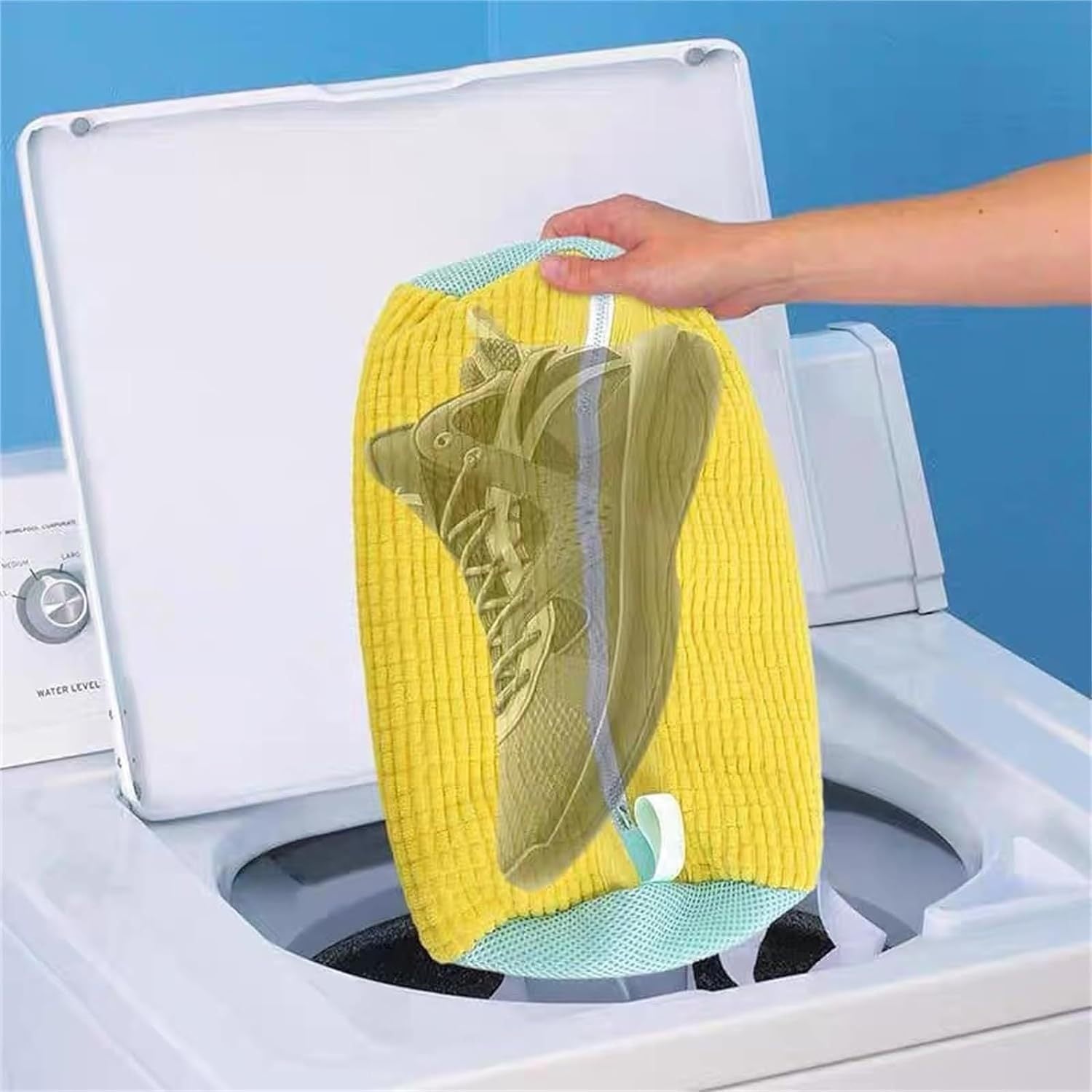 Blue 2piece Durable Sneaker Wash Bag for Washing Machine - Anti-Deformation Shoe Protector with Chenille V888-ELOSUNG34070