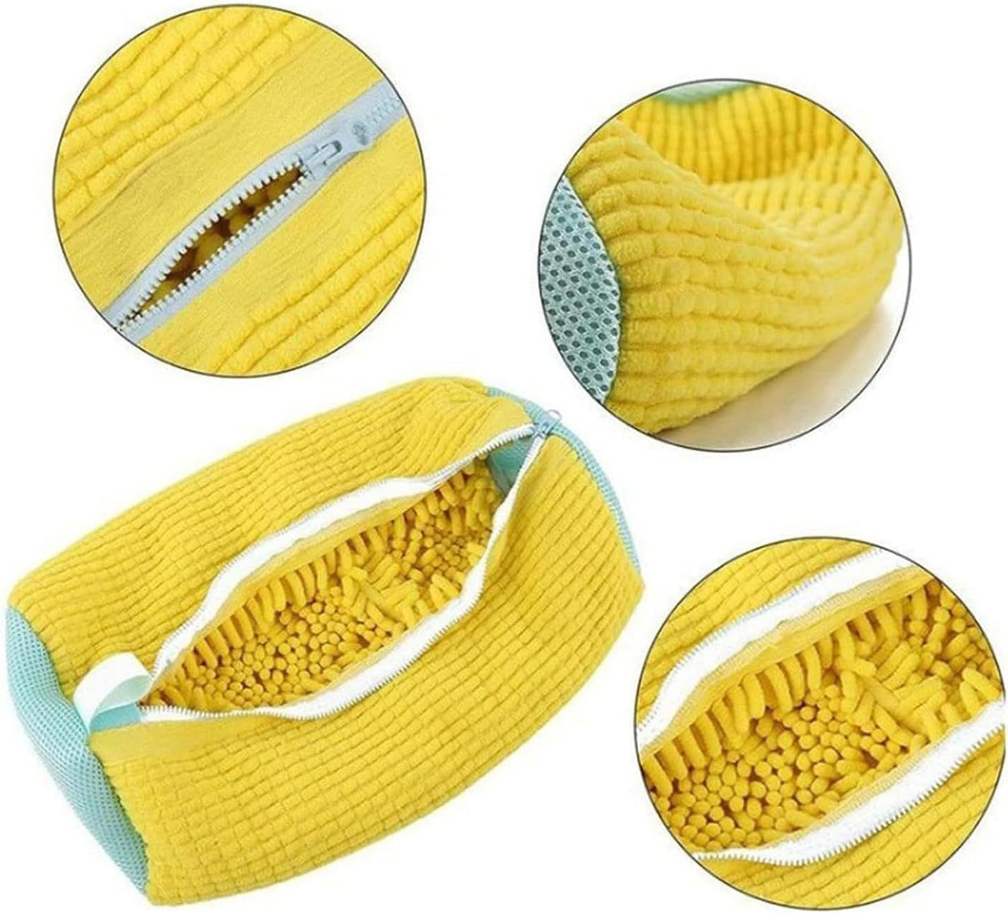 Yellow 2piece Durable Sneaker Wash Bag for Washing Machine - Anti-Deformation Shoe Protector with Chenille V888-ELOSUNG34072