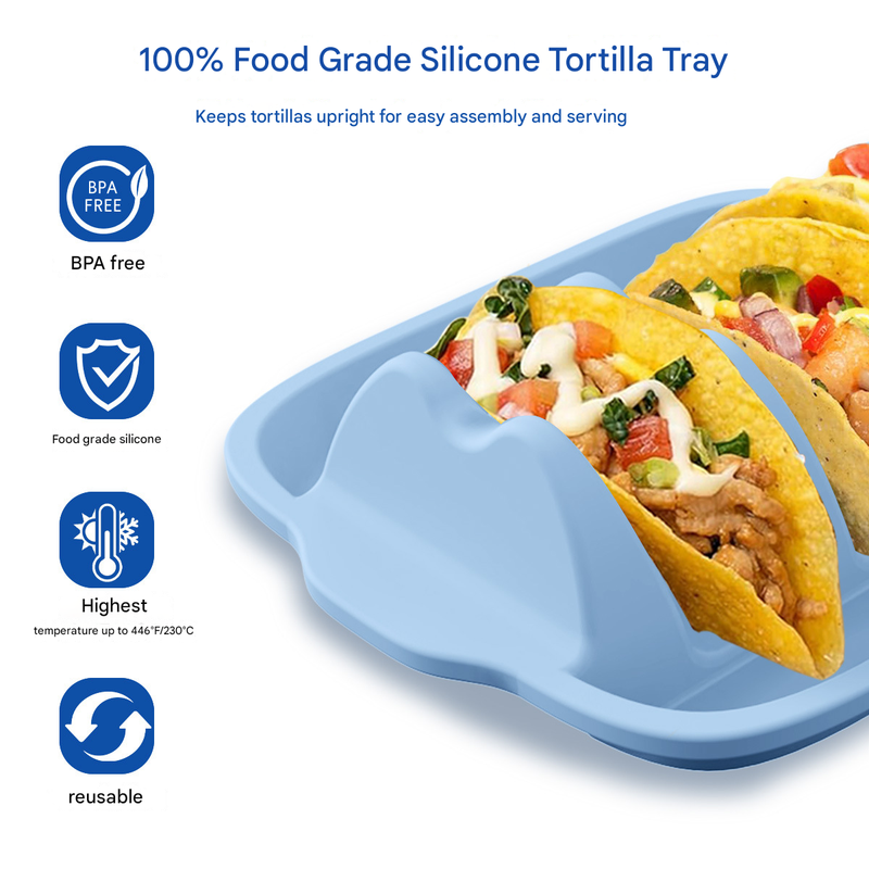 White Silicone Taco Holder Tray - Creative Non-Slip Corn Taco Serving Rack with 4 Compartments V888-ELOSUNG34077