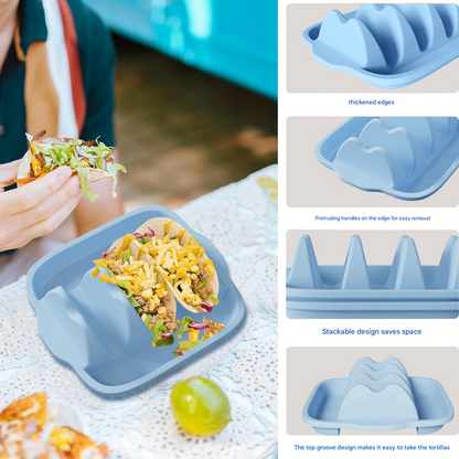 White Silicone Taco Holder Tray - Creative Non-Slip Corn Taco Serving Rack with 4 Compartments V888-ELOSUNG34077