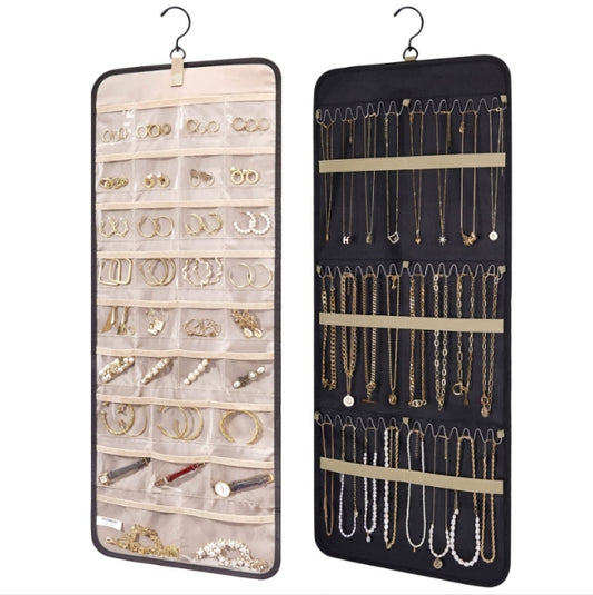 Black Hanging Jewelry Organizer - Closet Storage for Necklaces, Earrings, and Rings with Clear V888-ELOSUNG34128