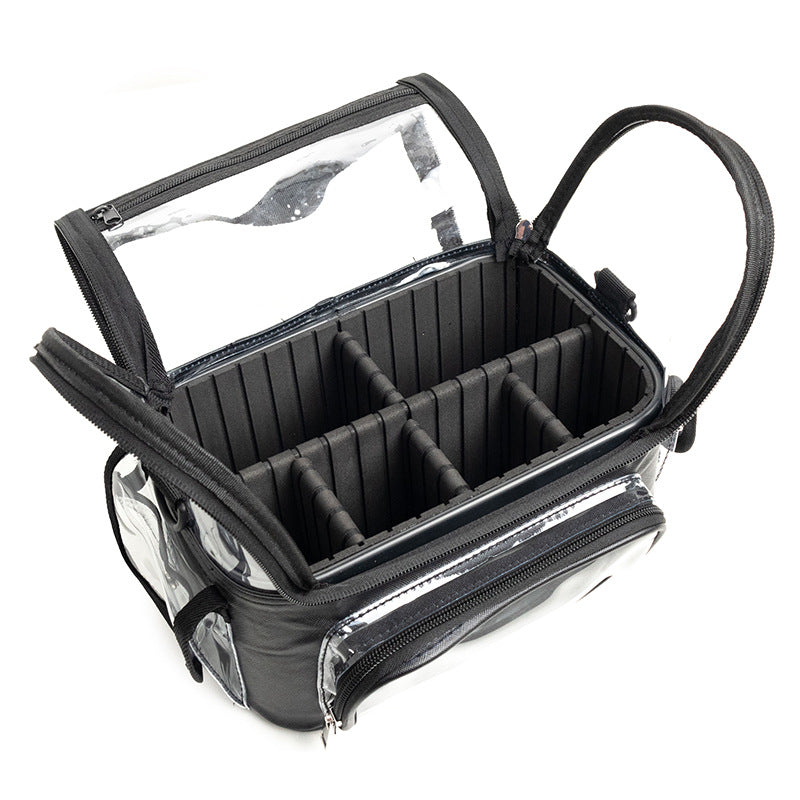 Black Professional Clear Makeup Case - Portable PVC Cosmetic Organizer with Adjustable Dividers & Shoulder V888-ELOSUNG34130