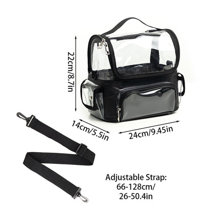 Black Professional Clear Makeup Case - Portable PVC Cosmetic Organizer with Adjustable Dividers & Shoulder V888-ELOSUNG34130
