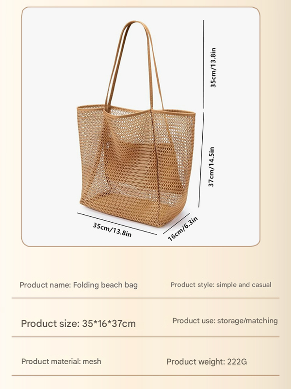 Black Large Mesh Beach Tote Bag - Lightweight & Foldable Shoulder Bag with Secure Zipper Pocket V888-ELOSUNG34134
