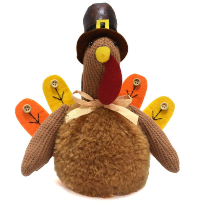 Brown Charming Thanksgiving Turkey Plush - Rustic Autumn Harvest Tabletop Decor Figurine V888-ELOSUNG34139